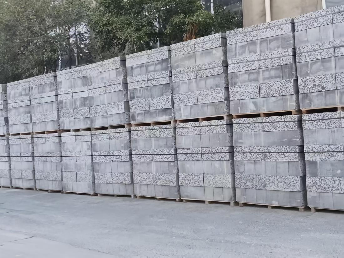 Ceramsite foam concrete blocks stacked on pallets at factory yard